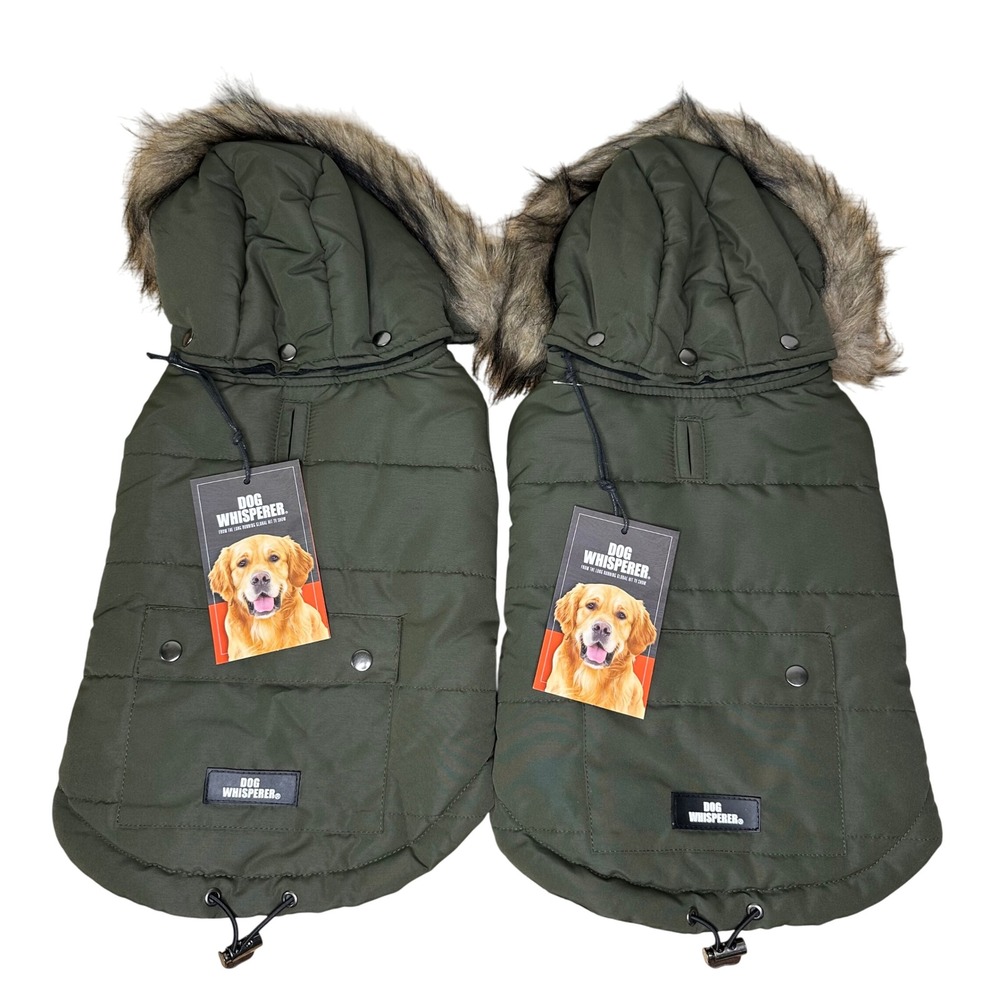 Green Dog Jacket with Faux Fur Hood